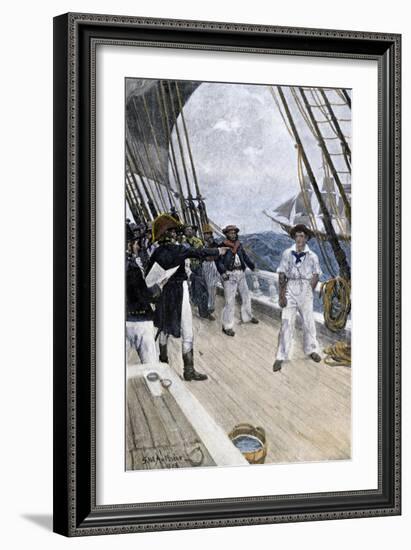 Impressment of an American Sailor by a British Naval Officer-null-Framed Premium Giclee Print