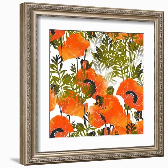 Imprints Bright Poppies. Seamless Pattern. Digital and Watercolor Mixed Media Hand Drawn Boho Artwo-Liia Chevnenko-Framed Art Print