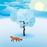 Winter Landscape with Frozen Tree and Red Fox Hanging Around-Imre Sandor-Art Print