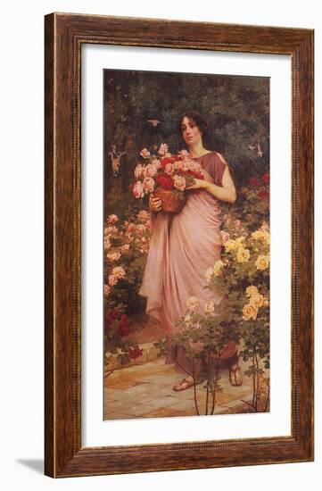 In a Garden of Roses-Ford Madox Brown-Framed Art Print