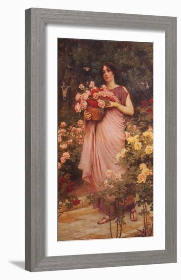 In a Garden of Roses-Ford Madox Brown-Framed Art Print