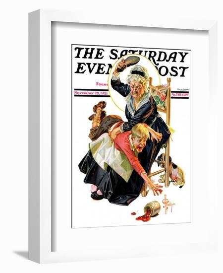 "In a Jam," Saturday Evening Post Cover, November 28, 1931-Joseph Christian Leyendecker-Framed Giclee Print