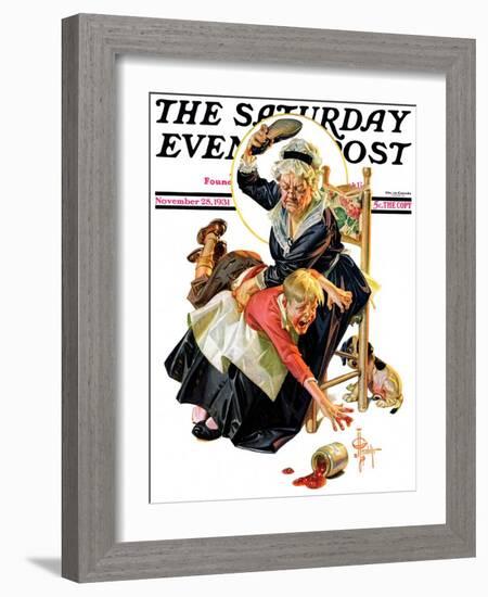 "In a Jam," Saturday Evening Post Cover, November 28, 1931-Joseph Christian Leyendecker-Framed Giclee Print