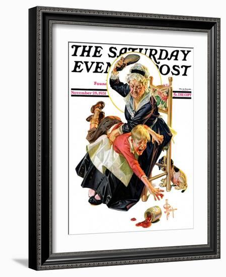 "In a Jam," Saturday Evening Post Cover, November 28, 1931-Joseph Christian Leyendecker-Framed Giclee Print