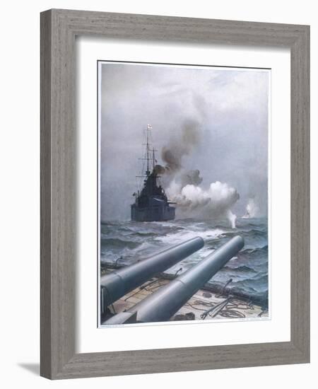 In a Naval Engagement off Heligoland the "Lion" Sinks a German Cruiser-Montague Dawson-Framed Photographic Print