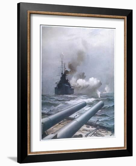 In a Naval Engagement off Heligoland the "Lion" Sinks a German Cruiser-Montague Dawson-Framed Photographic Print