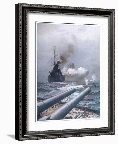 In a Naval Engagement off Heligoland the "Lion" Sinks a German Cruiser-Montague Dawson-Framed Photographic Print