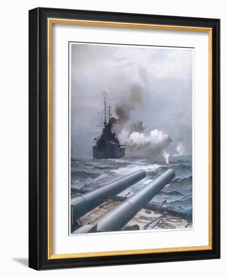 In a Naval Engagement off Heligoland the "Lion" Sinks a German Cruiser-Montague Dawson-Framed Photographic Print