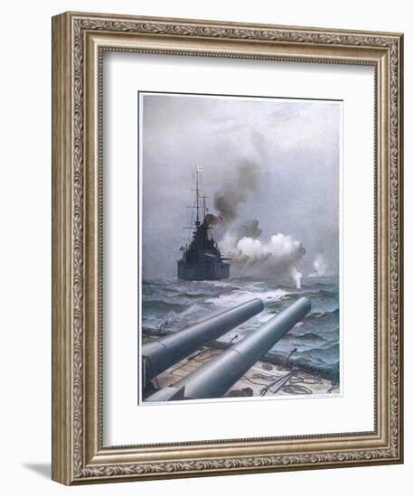 In a Naval Engagement off Heligoland the "Lion" Sinks a German Cruiser-Montague Dawson-Framed Photographic Print