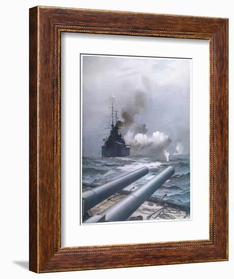 In a Naval Engagement off Heligoland the "Lion" Sinks a German Cruiser-Montague Dawson-Framed Photographic Print