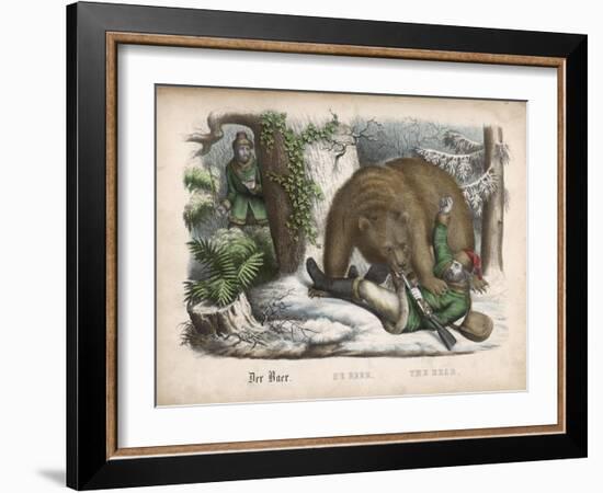 In a Snowy Wood the Bear Successfully Hunts Down the Hunter-null-Framed Art Print