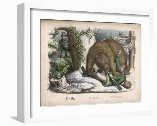 In a Snowy Wood the Bear Successfully Hunts Down the Hunter-null-Framed Art Print