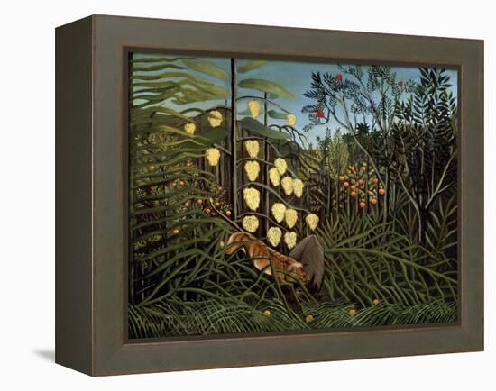 In a Tropical Forest. Struggle Between Tiger and Bull, 1908-1909-Henri Rousseau-Framed Premier Image Canvas