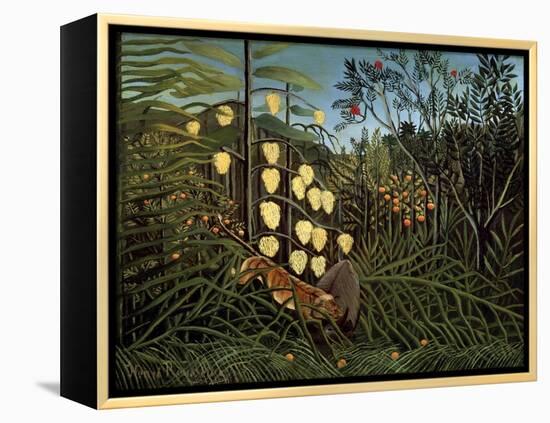 In a Tropical Forest. Struggle Between Tiger and Bull, 1908-1909-Henri Rousseau-Framed Premier Image Canvas