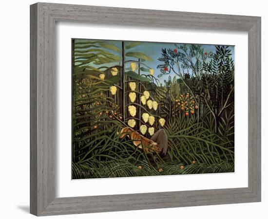 In a Tropical Forest. Struggle Between Tiger and Bull, 1908-1909-Henri Rousseau-Framed Giclee Print