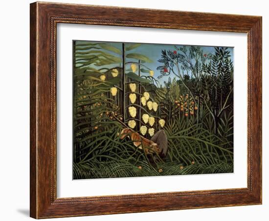 In a Tropical Forest. Struggle Between Tiger and Bull, 1908-1909-Henri Rousseau-Framed Giclee Print