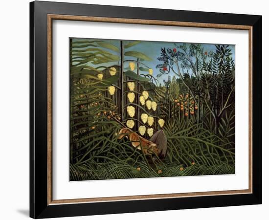 In a Tropical Forest. Struggle Between Tiger and Bull, 1908-1909-Henri Rousseau-Framed Giclee Print