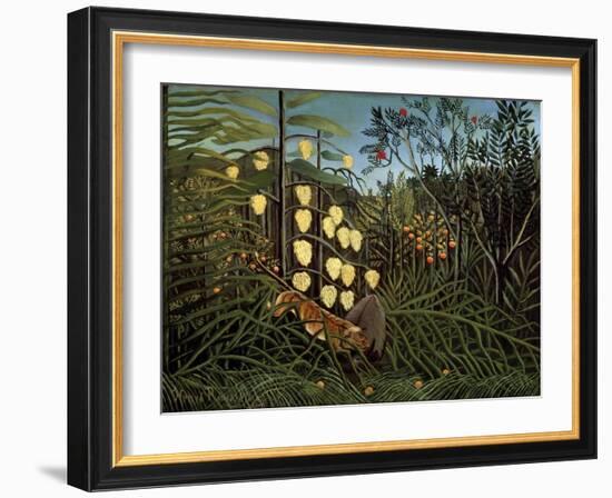 In a Tropical Forest. Struggle Between Tiger and Bull, 1908-1909-Henri Rousseau-Framed Giclee Print