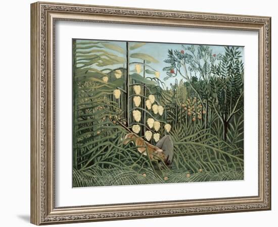 In a Tropical Forest (Struggle between Tiger and Bull)-Henri Rousseau-Framed Giclee Print