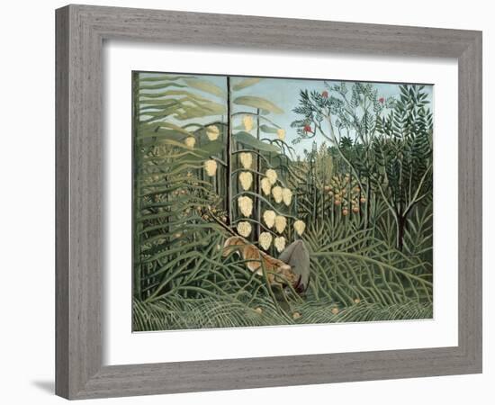 In a Tropical Forest (Struggle between Tiger and Bull)-Henri Rousseau-Framed Giclee Print