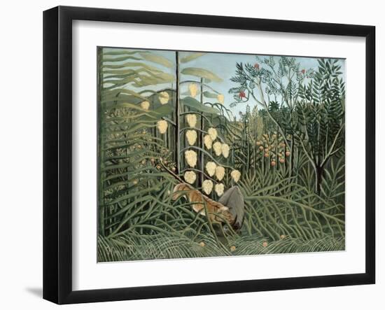 In a Tropical Forest (Struggle between Tiger and Bull)-Henri Rousseau-Framed Giclee Print