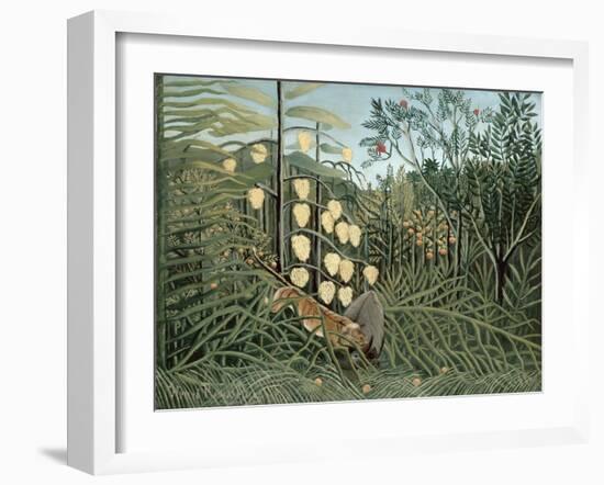 In a Tropical Forest (Struggle between Tiger and Bull)-Henri Rousseau-Framed Giclee Print