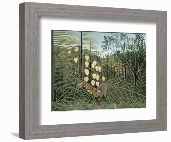 In a Tropical Forest (Struggle between Tiger and Bull)-Henri Rousseau-Framed Giclee Print