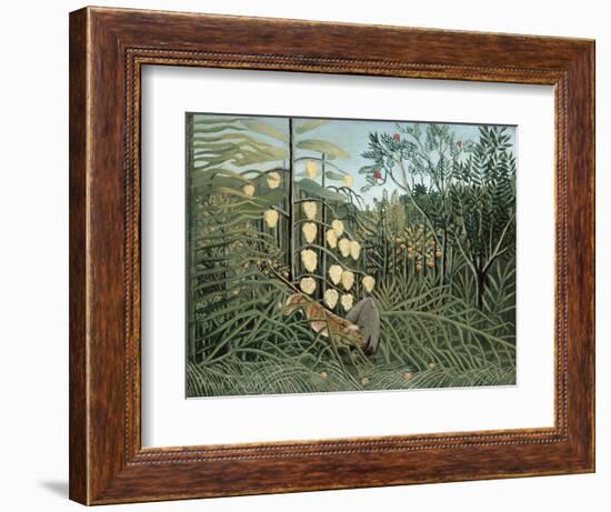 In a Tropical Forest (Struggle between Tiger and Bull)-Henri Rousseau-Framed Giclee Print