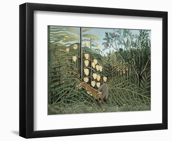 In a Tropical Forest (Struggle between Tiger and Bull)-Henri Rousseau-Framed Giclee Print