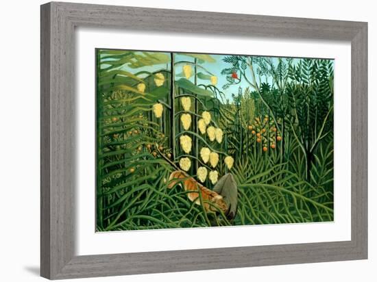 In a Tropical Forest; Tiger Attacks a Buffalo-Henri Rousseau-Framed Art Print