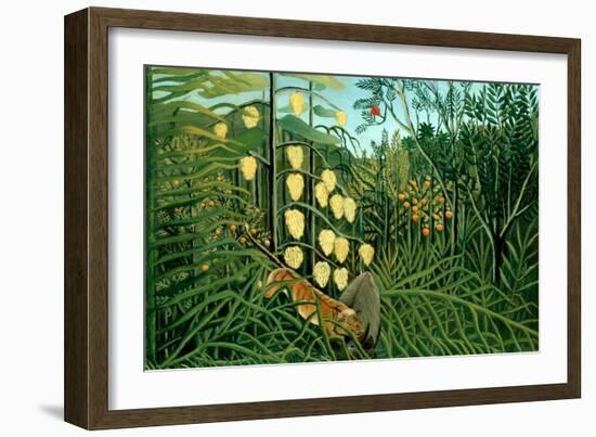 In a Tropical Forest; Tiger Attacks a Buffalo-Henri Rousseau-Framed Art Print