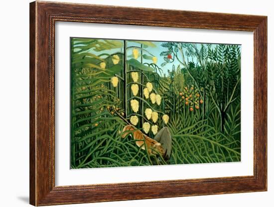 In a Tropical Forest; Tiger Attacks a Buffalo-Henri Rousseau-Framed Art Print