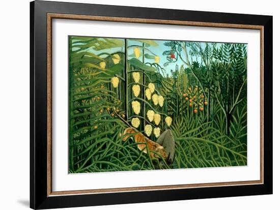 In a Tropical Forest; Tiger Attacks a Buffalo-Henri Rousseau-Framed Art Print