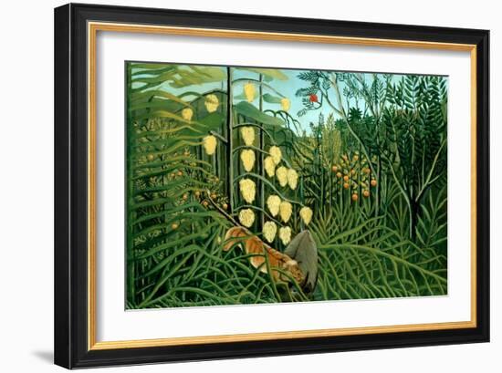 In a Tropical Forest; Tiger Attacks a Buffalo-Henri Rousseau-Framed Art Print