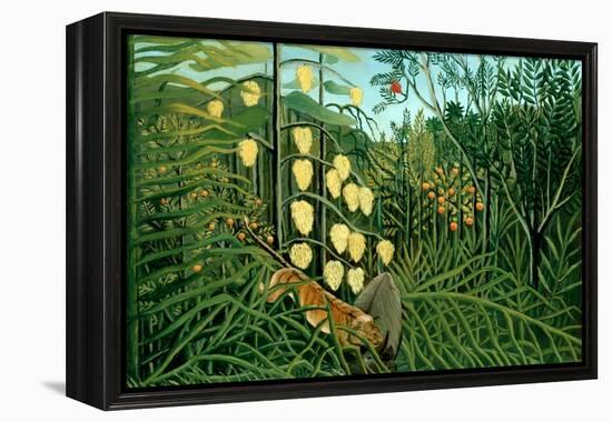 In a Tropical Forest; Tiger Attacks a Buffalo-Henri Rousseau-Framed Stretched Canvas