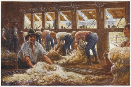 In an Australian Sheep Shearing Shed-Percy F.s. Spence-Framed Photographic Print