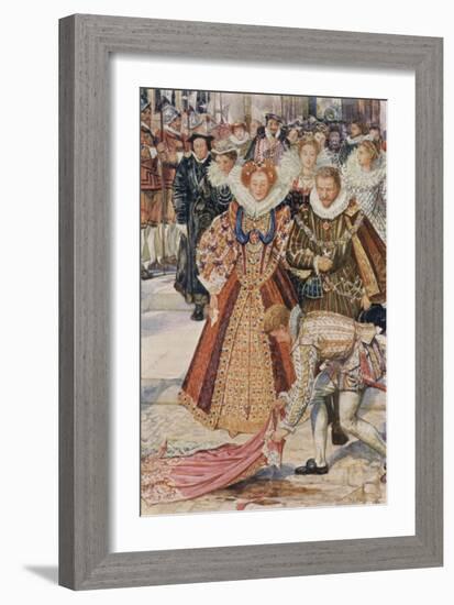 In an Instant Walter Had Thrown His Cloak Off His Shoulders, and Had Laid it on the Muddy Spot-Henry Justice Ford-Framed Giclee Print