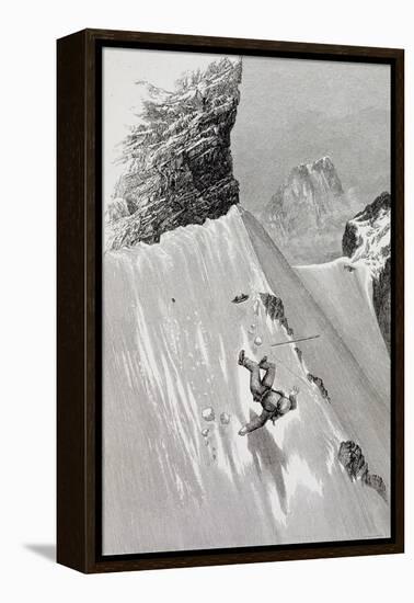 In Attempting to Pass the Corner I Slipped and Fell" from "The Ascent of the Matterhorn"-Edward Whymper-Framed Premier Image Canvas