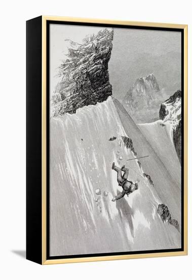 In Attempting to Pass the Corner I Slipped and Fell" from "The Ascent of the Matterhorn"-Edward Whymper-Framed Premier Image Canvas