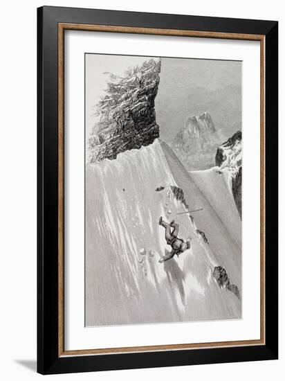 In Attempting to Pass the Corner I Slipped and Fell" from "The Ascent of the Matterhorn"-Edward Whymper-Framed Giclee Print