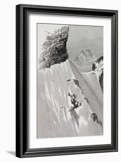 In Attempting to Pass the Corner I Slipped and Fell" from "The Ascent of the Matterhorn"-Edward Whymper-Framed Giclee Print