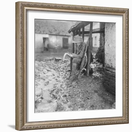 In Billets at Flesselles. a Member of the Australian 2nd Battalion Carrying On with His Corresponde-null-Framed Photographic Print