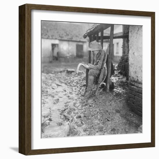 In Billets at Flesselles. a Member of the Australian 2nd Battalion Carrying On with His Corresponde-null-Framed Photographic Print