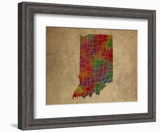 IN Colorful Counties-Red Atlas Designs-Framed Giclee Print