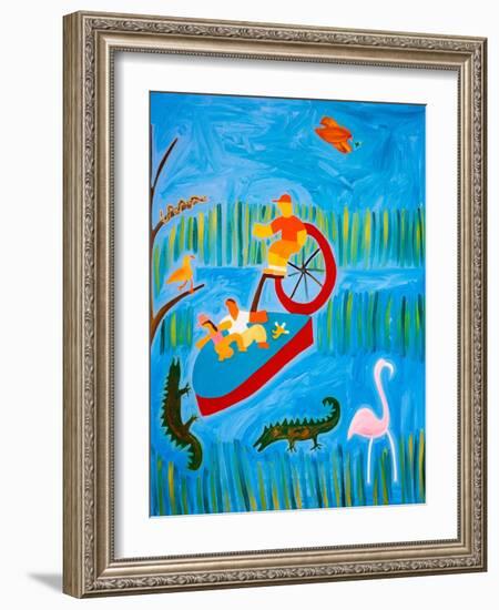 In Florida,with the crocodiles, 2001,(oil on linen)-Cristina Rodriguez-Framed Giclee Print
