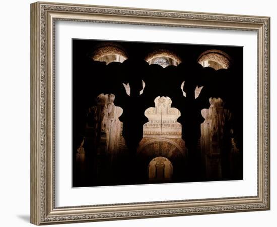 In front of the mihrab of the Great Mosque of Cordoba, part of the 10th century enlargements-Werner Forman-Framed Giclee Print