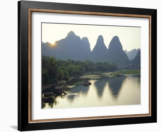 In Guilin Limestone Tower Hills Rise Steeply Above the Li River, Yangshuo, Guangxi Province, China-Anthony Waltham-Framed Photographic Print