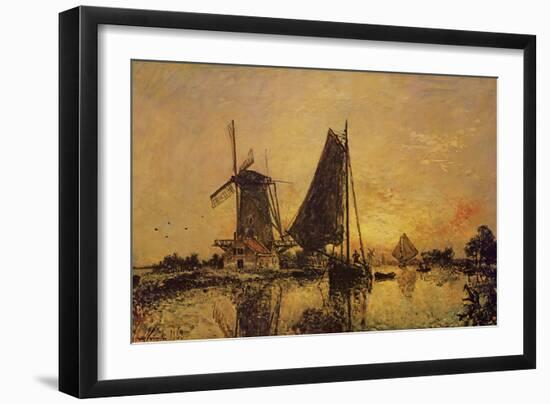 In Holland, Boats Near a Windmill, 1868-Johan-Barthold Jongkind-Framed Giclee Print