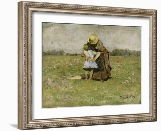 In Mother's Arms (Wife and Daughter of the Artist in Dachau), 1886 (Painting)-Heinrich Johann von Zugel-Framed Giclee Print