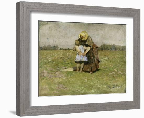 In Mother's Arms (Wife and Daughter of the Artist in Dachau), 1886 (Painting)-Heinrich Johann von Zugel-Framed Giclee Print